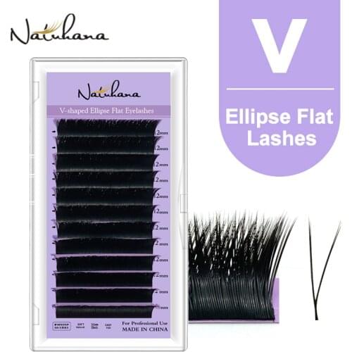 NATUHANA V Shaped Ellipse Flat Split Tips Eyelash Extension Softer Auto-Fans Eyelashes Individual Premade Volume Fan Mink Lashes