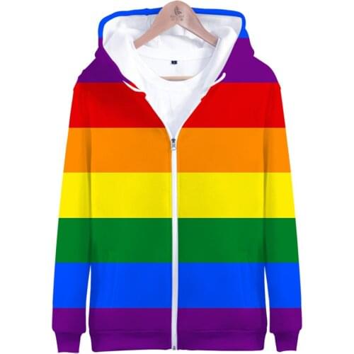 New Fashion Pride LGBT Clothes Gay Love Lesbian Rainbow Design Zipper hoodies sweatshirt Women/Men High Quality Streetwear
