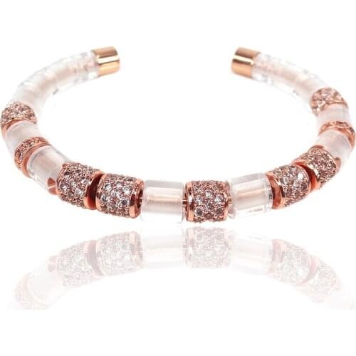 New Original Anil Arjandas Bracelet Rose Gold Color With White CZ Tube & Clear Quartz Stringed Up Women Men Bangles Jewelry Gift