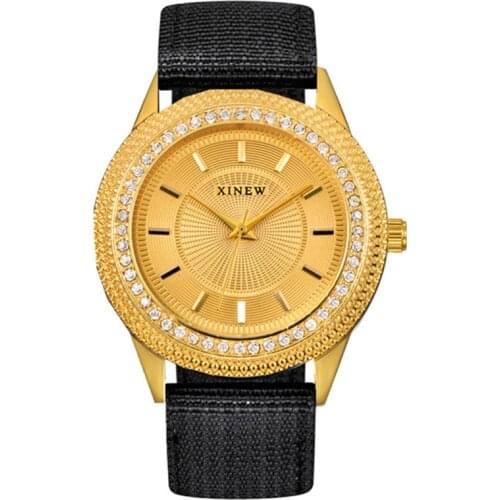 Original Brand 9055 Diamond Watches Mens Fashion Nylon Band Sports Military Gold Quartz Clock Erkek Vintage Saat Designer Black