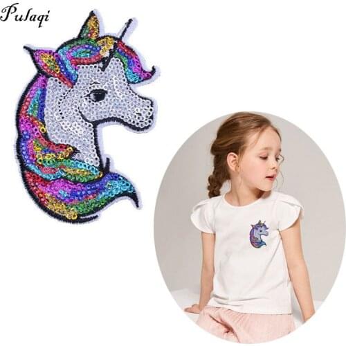 Sequined Patch Unicorn Embroidered Sew On Patches For Clothing DIY Sequin Patch Unicorn Applique On Clothes Stickers Wholesale