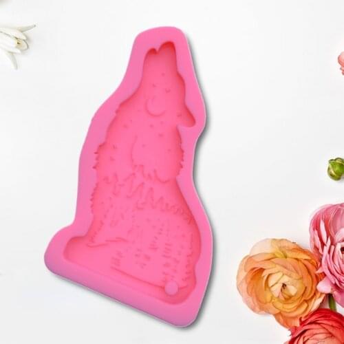 R58E Shiny Wolf Keychain Epoxy Resin Mold Necklace Pendant DIY Crafts Silicone Mould