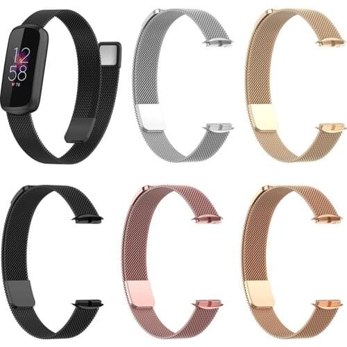 Smart Bracelet Strap for Fitbit Luxe Double-Sided Magnetic Metal Strap Waterproof Sweatproof Stainless Steel Metal Strap
