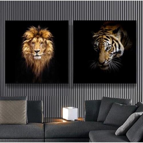 Modern Lion Tiger And Horse Portrait Art On Canvas Animals Painting Poster And Prints For Living Room Bedroom Decoration