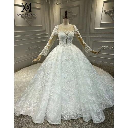 Robe de mariée 2021 Long Sleeve Lace Appliques Off White Wedding Dress