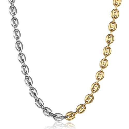 Trendy Gold Silver Color Coffee Bean Choker Necklaces Women Men Stainless Steel Marina Link Chain Neckalces Adjustable DN282