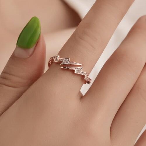 Woozu New Exquisite Geometric Lightning Opening Rings For Women Rose Gold AAA Zircon Rings Party Jewelry Gifts