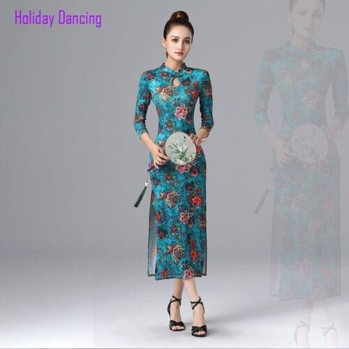 2020 New SS069 Half Sleeve Latin Dance Dress Women Floral Performance Costume Waltz Tango Fox Trot Latino Dancewear
