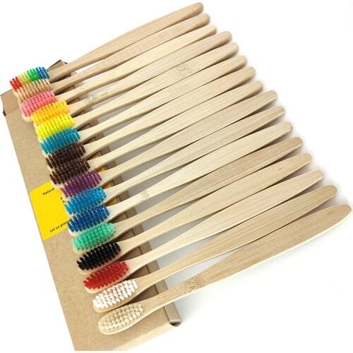 Hot 12pcs/Pack Eco Friendly products bamboo toothbrush mixed color Soft bristle Tip Charcoal adults oral care 100%biodegradable