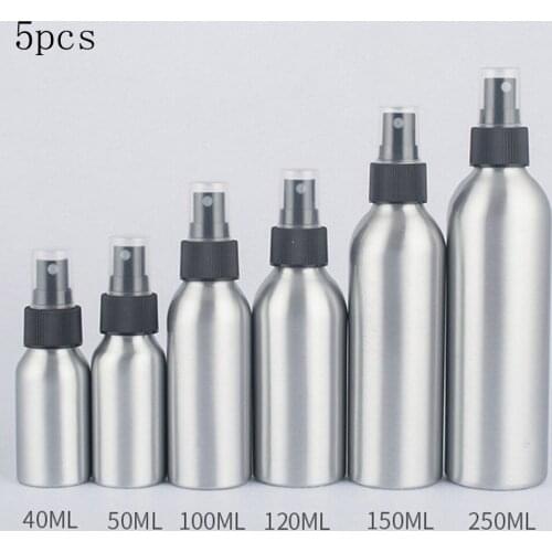 5PCS 40-250ML Empty Refillable Pump Spray Aluminum Bottle Travel Perfume Toilet Pressing Spray Head Portable