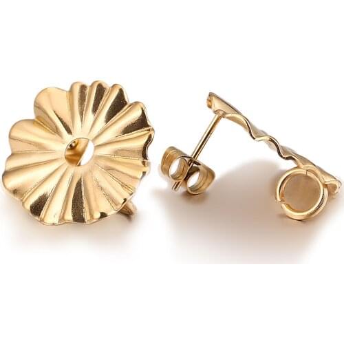 10pcs Lot Gold Stainless Steel Ripple Flower Earring Hooks Posts Earrings Back for DIY Jewelry Making Supplies Wholesale