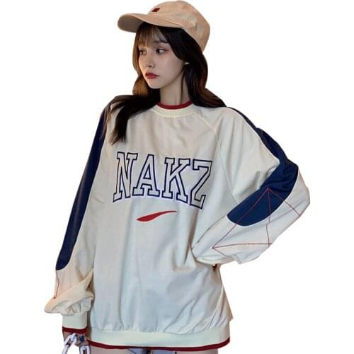 2021 Autumn And Winter New Womens Printed Splicing Casual Sweatshirt High Street Simple Sweatshirt Female Wn