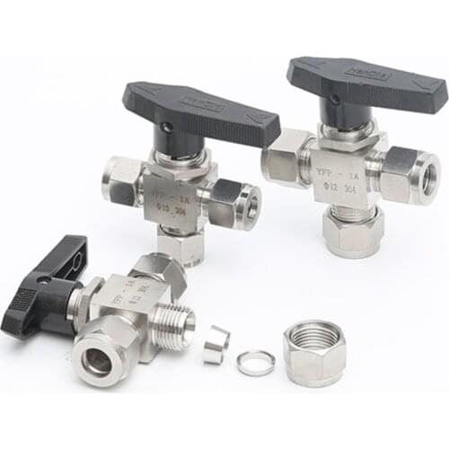 304 Ball Valve 3 Way Female Thread 4 6 8 10 12 14 16mm 1/8" 1/4" 3/8" 1/2" Adjustable needle valve 90 degree Stainless steel