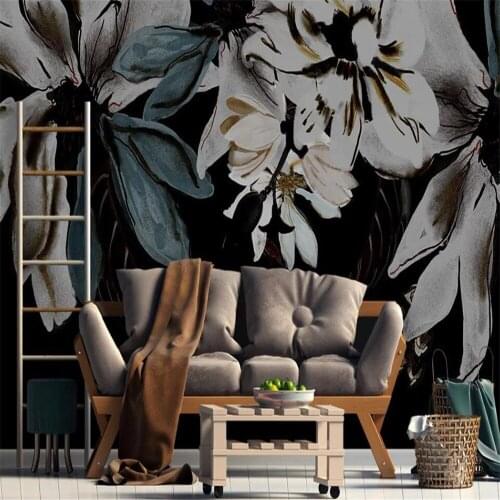 Milofi custom 3D wallpaper mural Nordic flowers black living room bedroom background wall decoration painting wallpaper
