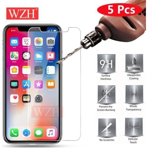 5Pcs for iPhone XR X XS 11 12 Pro Max Tempered Glass Screen Protector Protective Film For iPhone 6 6s 7 8 Plus 5 5s SE 2020 4 4S