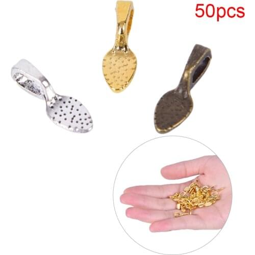 50pcs/lot Tibetan Alloy Spoon Glue On Bails Leaf Flat Pad Pendant Bails Tone DIY Jewelry Making Accessories 15mmx5mm