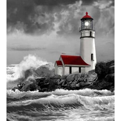 5D DIY Diamond Painting Square/Round Diamond Landscape Painting Seaside Lighthouse Picture Cross Stitch Mosaic Home Decor WG2846