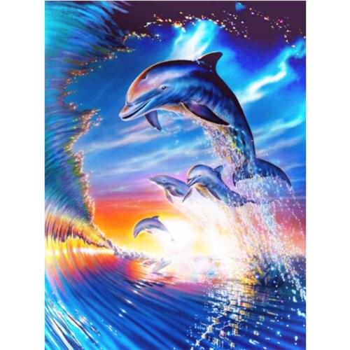 5D DIY Diamond Painting Embroidery Cross Stitch Square Round Diamond Mosaic Animal Dolphin Picture Home Decoration Gift WG2307