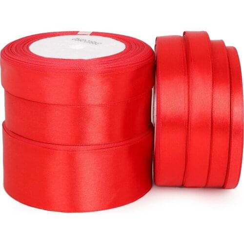 Multi Sizes 25Yards Red Color Satin Ribbons For DIY Bow Craft Decor Wedding Party Decoration Gift Wrapping Scrapbooking Supplies