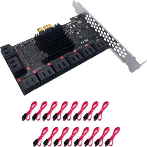 Chia Mining Riser PCIE SATA Expansion Card PCI Express 1X to 16 Ports SATA 3.0 6Gb Controller Adapter for PC Computer with Cable