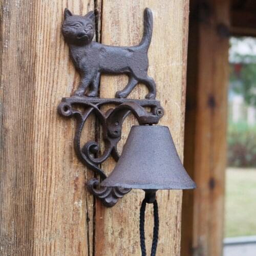 Rustic Cat Cast Iron Garden Decor Hand Cranking Bell Creative Home Wall Mounted Heavy Metal Welcome Door Bell