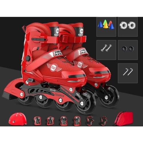 Children 4 Wheels Roller Skates Adjustable Flashing Skating Shoes Beginners Anti-Fall Inline Skates With Suit Kids Wheels Shoes