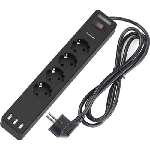 EU Plug Socket Surge Protection Desktop Electrical Socket 16A 250V 4 EU Power Outlets 3USB Ports woth Switch 1.8m Extesnion Cord