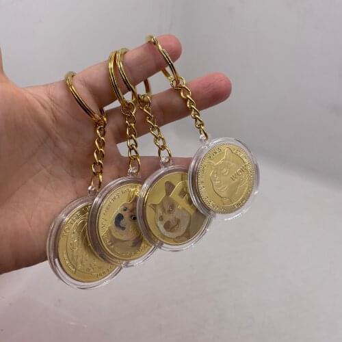 FLC Awsome Gold Plated Dogecoin Keychain To The Moon SHIBA SHIB Coin Key Chain Cute Souvenir Collection Gifts