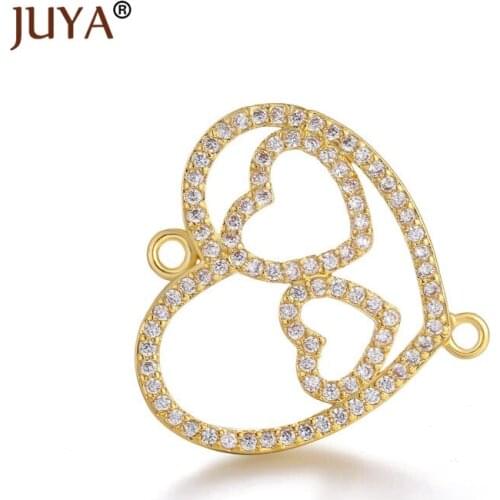 Copper Zircon jewelry findings components hearts connectors pendant charms for Hand made diy fashion jewelry making accessories