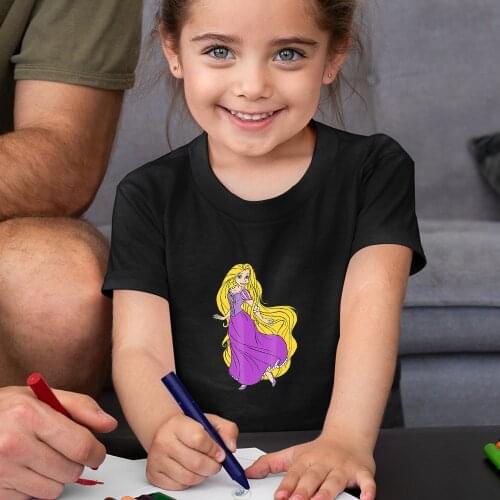 Unisex T Shirts Summer New Products Trend Disney Rapunzel Princess Cartoon Pattern T-Shirt Children Kawaii Short Sleeve Harajuku