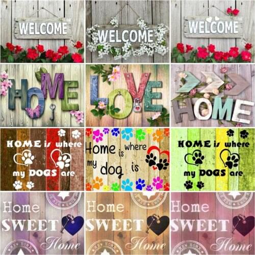 HUACAN 5D Diy Diamond Painting Board Text Cross Stitch Mosaic Welcome Embroidery Kits Handcraft Decoration For Home