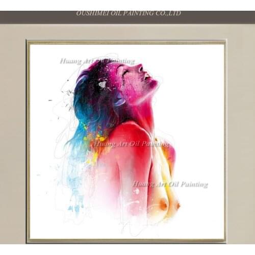 Skilled Painter Hand Painted Oil Painting Abstract Colorful Sexy Nude Women Character Painting On Canvas Portrait Wall Decor