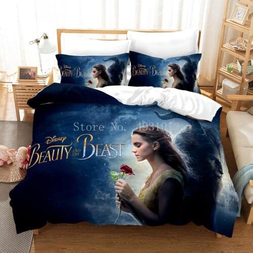 Beauty and the Beast Bedding set Twin Size Belle Princess Quilt Duvet Covers for Girls Bedroom Decor Queen Bed Linens King Kids