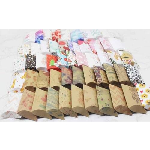 10/20/50pcs beautiful flower pattern Pillow Shape paper& Kraft Wedding Candy&birthday GiftStorage box size 20X55X80mm