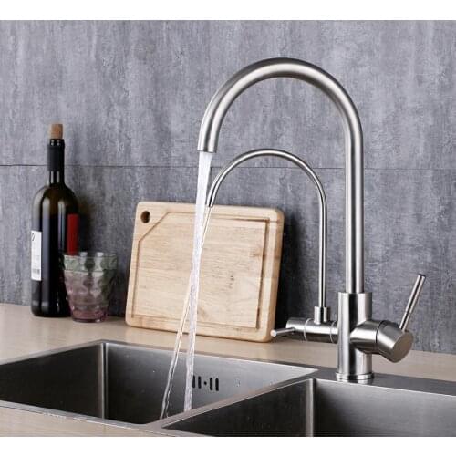 Hot and cold faucet drink water tap multi-function kitchen sink mixer double handle double water tube