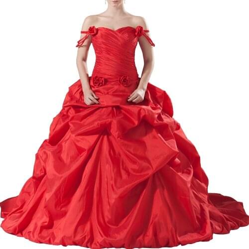 Red Taffeta Gothic Wedding Dress Bridal Ball Gown Chapel Train Plus Size Custom Size Color