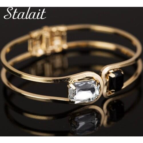 Fashion Double Large Zircon Bracelets For Female Chic Gold Color Hollow Bracelet&Bangle For Girl Party Gift Armbandjes Dames