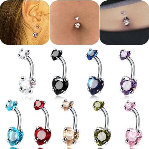 Fashion 1Pc Stainless Steel Navel Piercing Screw Thread Double Heart Zircon for Women Body Jewelry Belly Button Rings Piercing