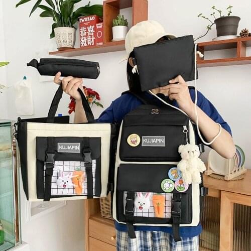 4-piece Set Fashion Women Backpack Summer New Canvas Waterproof School Bag For Girls Large Capacity Waterproof Travel Backpacks