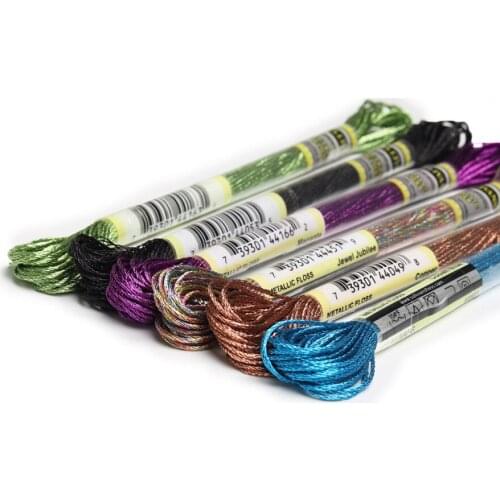 6 Skeins Pack Light Effects Floss 6 Strands High Sheen Colors Metallic Embroidery Floss Cross Stitch Thread 8M