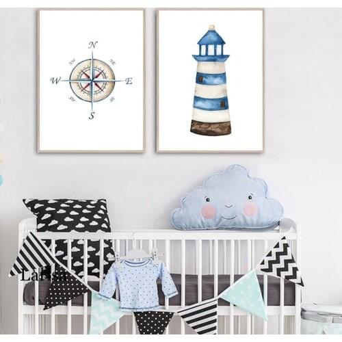 Nautical Art Painting Whale Boat Baby Nursery Wall Art Poster Naval Canvas Print Picture Nordic Kids Child Bedroom Decoration