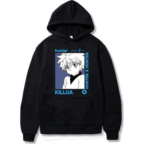 New Hrajuku Streetwear Hooded Tops Anime Hunter X Hunter Killua Printed Men Casual Homme Fleece Pullover Hoodie