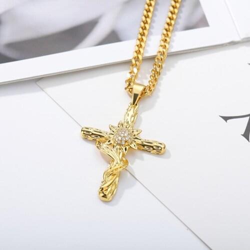 Gold Color Zirconia Cross Necklace For Women Men Vintage CZ Hip Hop Cubic Zircon Necklace Pendant Gothic Jewelry Christmas Gifts