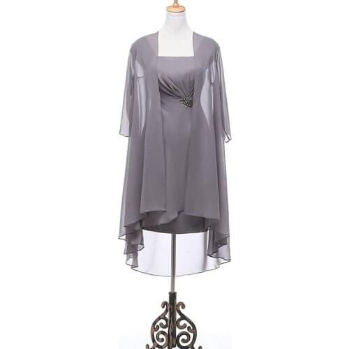 Simple Mother of The Bride Dress with Jacket Sleeveless Knee-Length Wedding Party Gowns Sheath Beaed Mother Dresses for Wedding