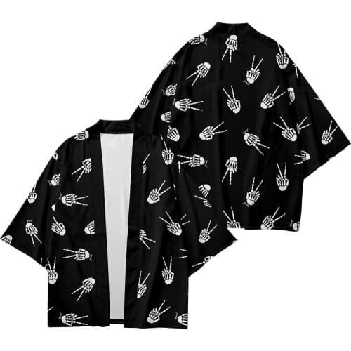 Plus Size 6XL 5XL 4XL Skull hand print Fashion Japanese Robe Cardigan Women Men Harajuku Kimono Cosplay Blouse Yukata Clothing