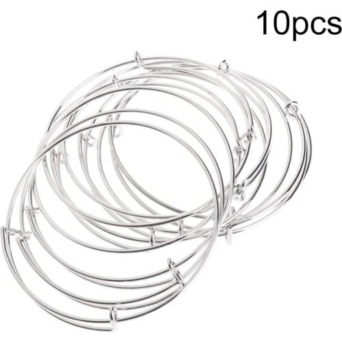 10Pcs Womens Silvery Adjustable Wire Wrapped Expandable Bangle Wrist Bracelet DIY Jewelry Making Bangles For Women Pulseira