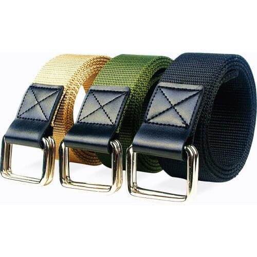 Double-ring Womens Belt Quality Fashion Alloy Buckle Adult Canvas Tactical Solid Belt Korean Casual Unisex Luxury Designer Belt