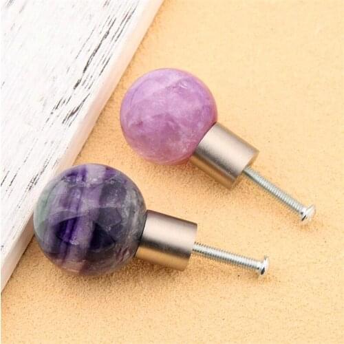 Natural Amethyst Handle Single Hole Round Ball Cabinet Drawer Cabinet Door Door Knob Light Luxury Furniture Handles