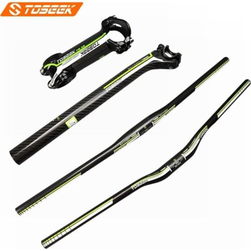 TOSEEK Green Cycling Mountain Handlebar Set 3K Carbon Fiber MTB Bicycle Handlebars + Stem + Seatpost (Setback 20mm)