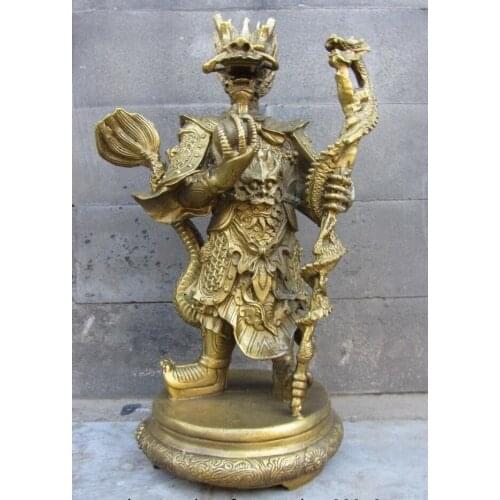 Lucky Chinese Myth Pure Brass Copper Dragon Lord King Longwang Rain God Statue